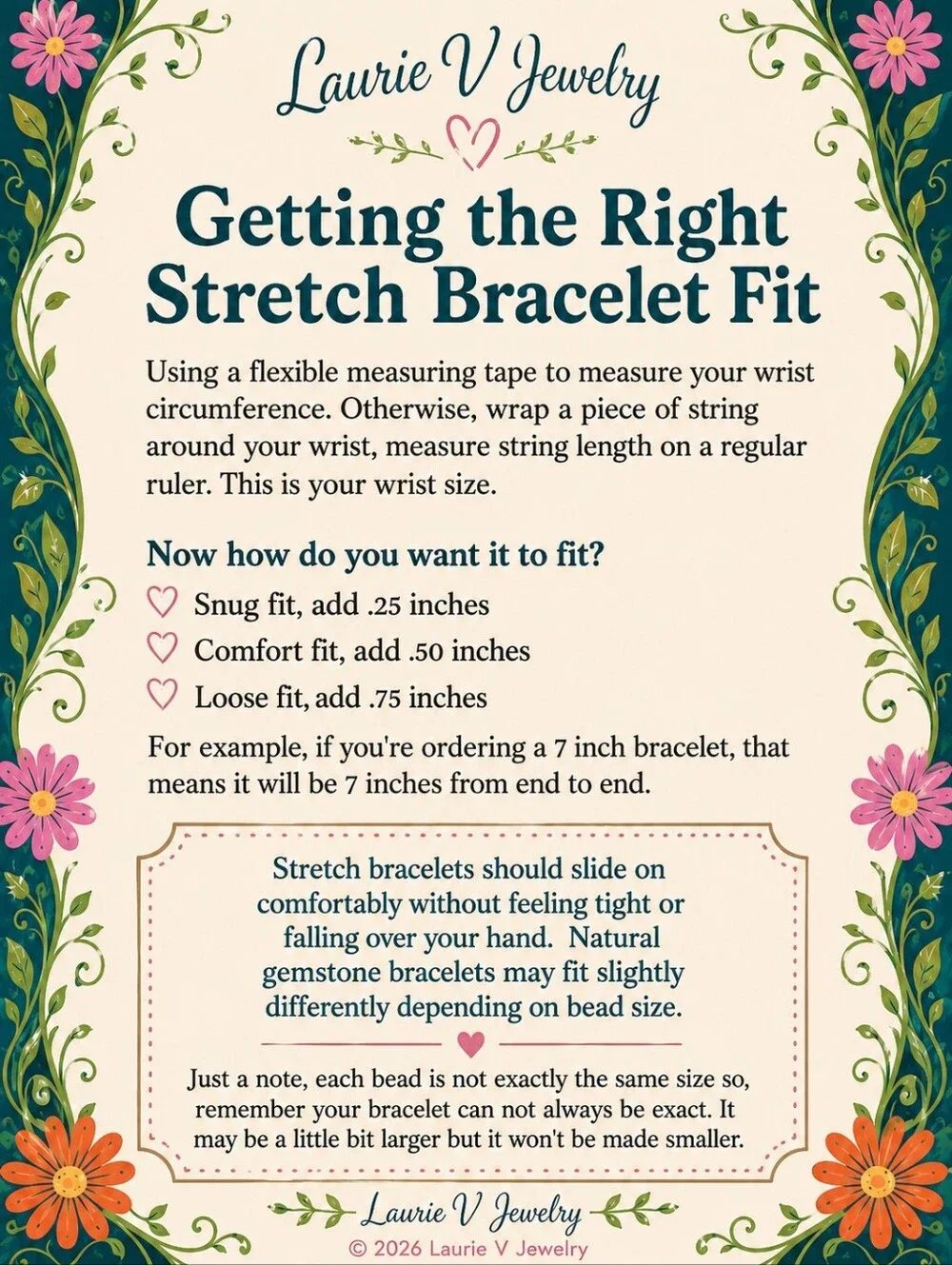 Laurie V Jewelry Info on Fit